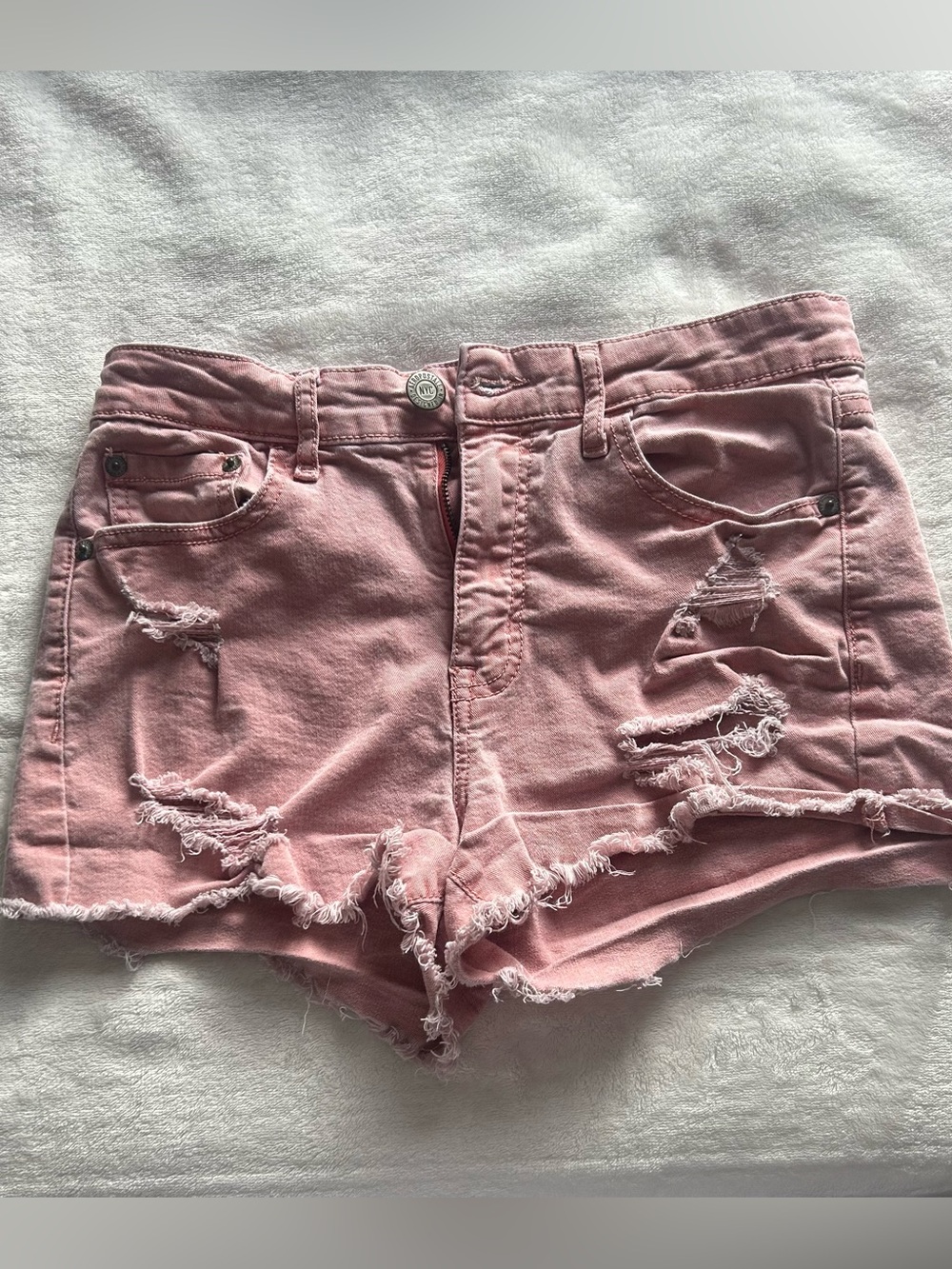 Aeropostale Pink High Waisted Shorty Distressed Denim Shorts